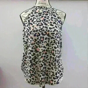 RAMISU  | Women's Tan/Black Leopard Print Halter Neck Sleeveless Tank Top